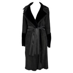 F/W 2004 Gucci by Tom Ford Black Shearling Suede Ribbon Belted Coat