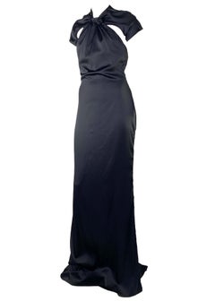 F/W 2004 Gucci by Tom Ford Black Silk Cap Sleeve Backless Knot Gown 