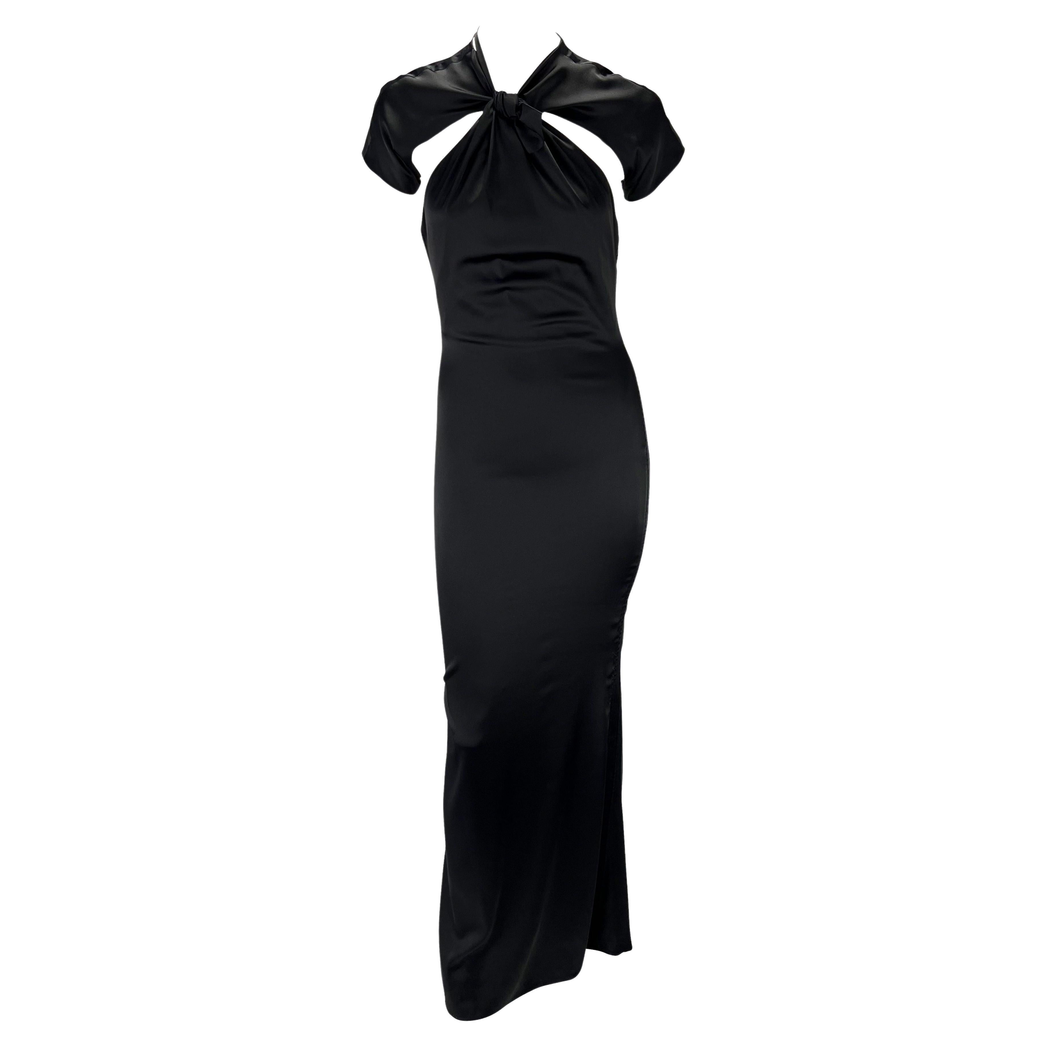 F/W 2004 Gucci by Tom Ford Black Silk Cap Sleeve Backless Knot Stretch Gown  For Sale