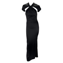 F/W 2004 Gucci by Tom Ford Black Silk Cap Sleeve Backless Knot Stretch Gown 
