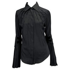 F/W 2004 Gucci by Tom Ford Finale Black Velvet Ribbon Pleated Button Up Top