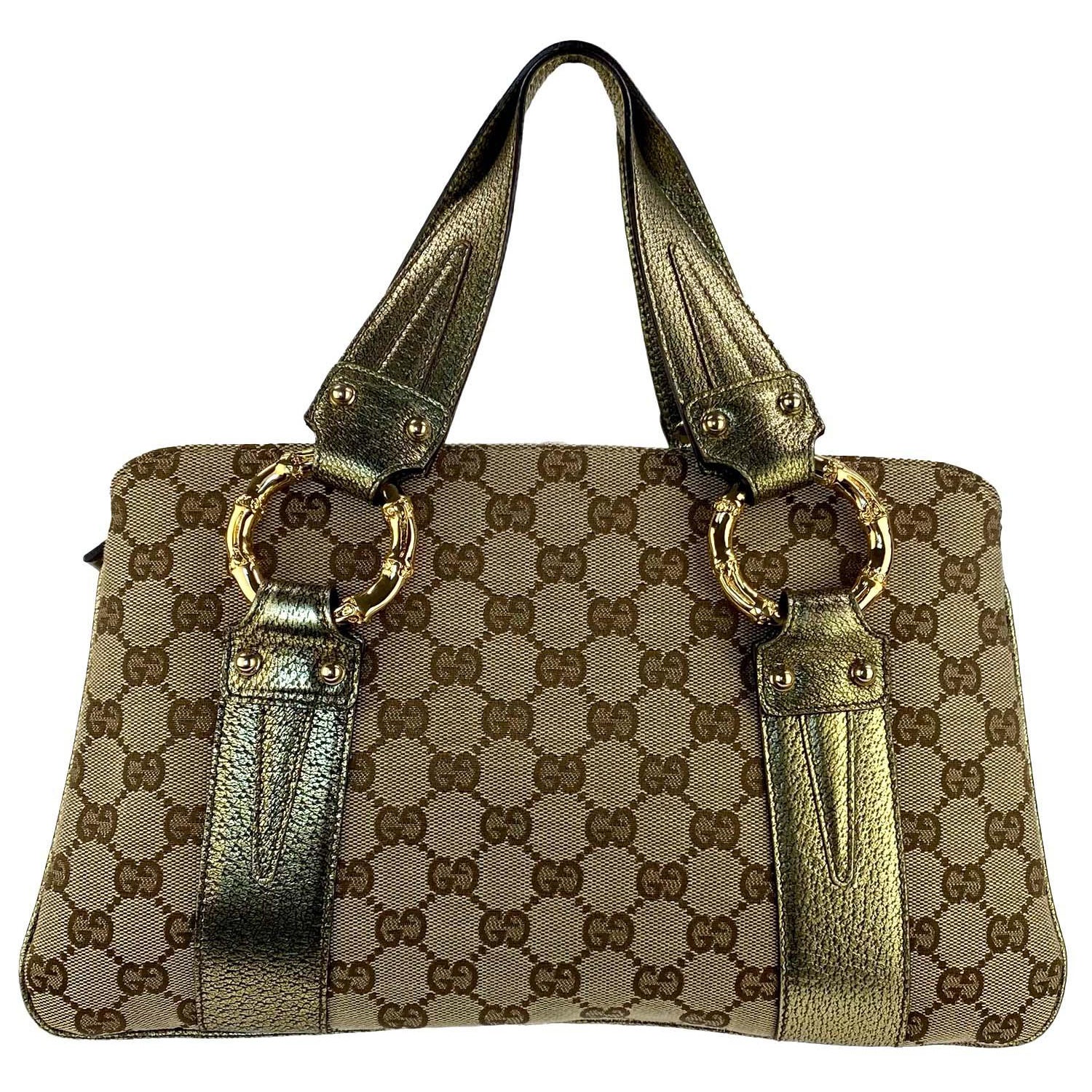 A/I 2004 Gucci by Tom Ford Finale GG Borsa a tracolla con anello di bambù in oro