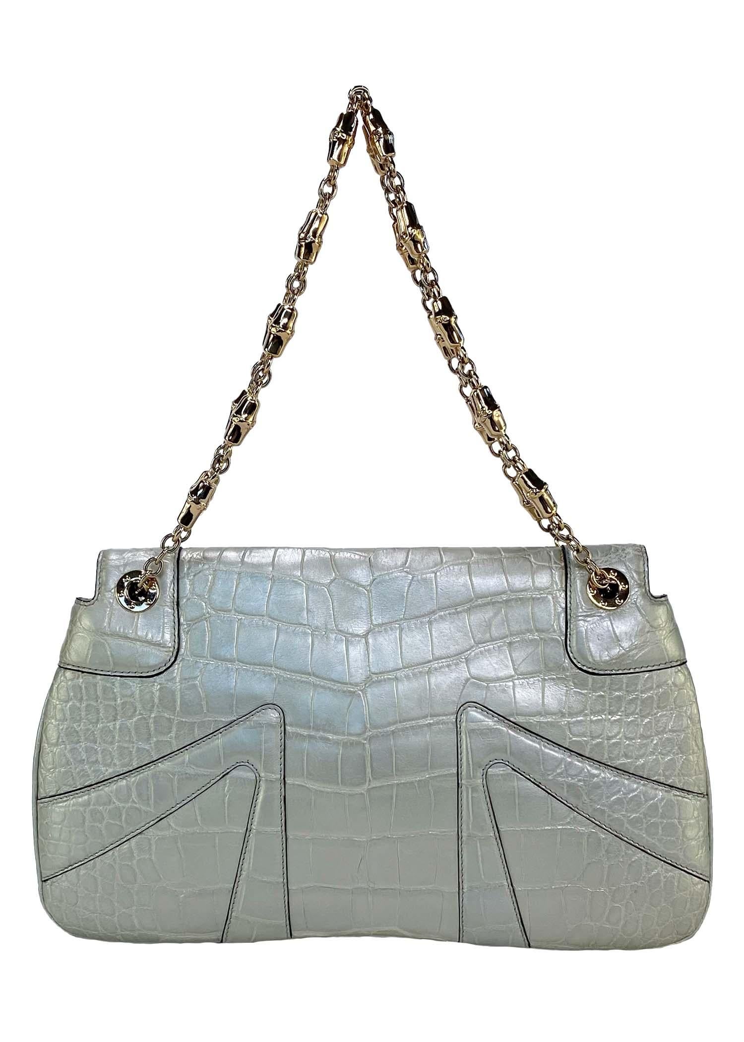 Women's F/W 2004 Gucci by Tom Ford Finale Silver Metallic Crocodile Enamel Dragon Bag