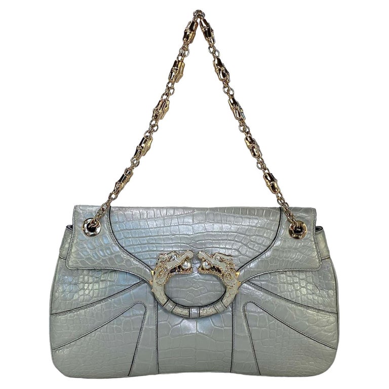 F/W 2004 Gucci by Tom Ford Finale Silver Metallic Crocodile Enamel Dragon  Bag at 1stDibs | gucci dragon bag