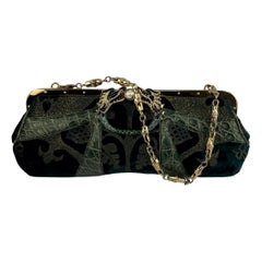 F/W 2004 Gucci by Tom Ford Genuine Alligator Trim Green Velvet Dragon Bag