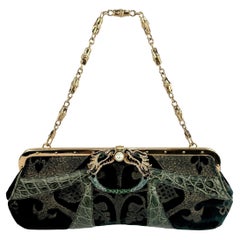 F/W 2004 Gucci by Tom Ford Genuine Alligator Trim Green Velvet Dragon Bag F/W 2004 Gucci by Tom Ford Genuine Alligator Trim Green Velvet Dragon Bag