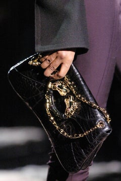 F/W 2004 Gucci by Tom Ford Genuine Crocodile Black Rhinestone Dragon Flap Bag