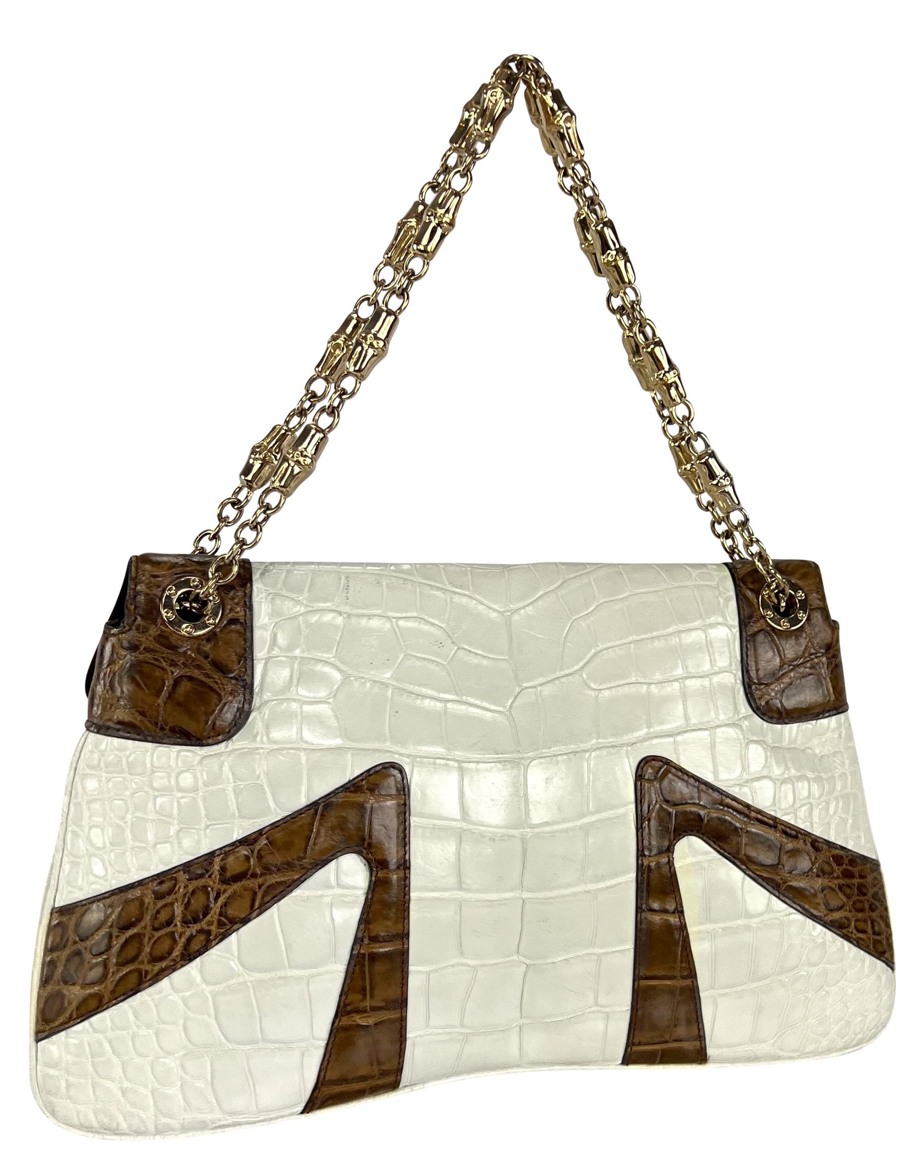 F/W 2004 Gucci by Tom Ford Genuine Crocodile White Two-Tone Dragon Shoulder Bag For Sale 3