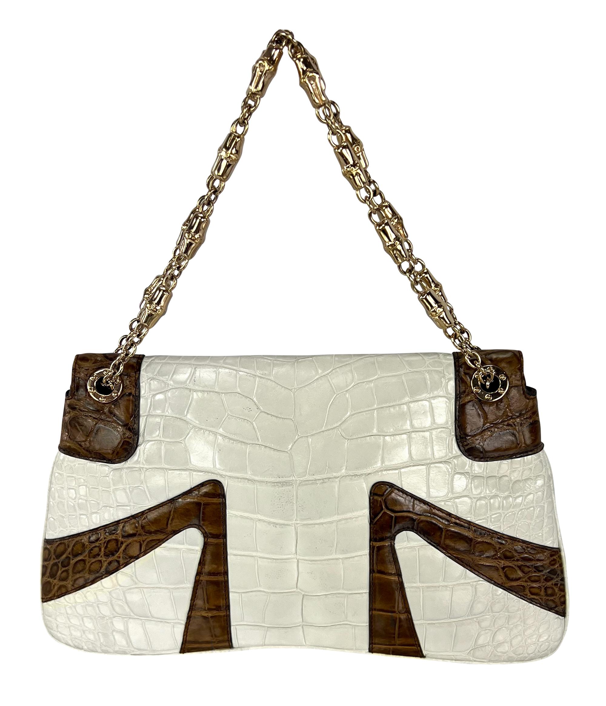 F/W 2004 Gucci by Tom Ford Genuine Crocodile White Two-Tone Dragon Shoulder Bag For Sale 4