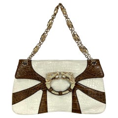 A/I 2004 Gucci by Tom Ford Borsa a tracolla Dragon in vero coccodrillo bianco bicolore