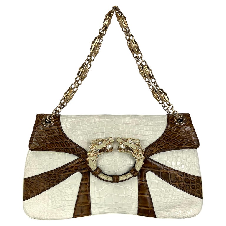 F/W 2004 Gucci by Tom Ford Genuine Crocodile White Two-Tone Dragon 