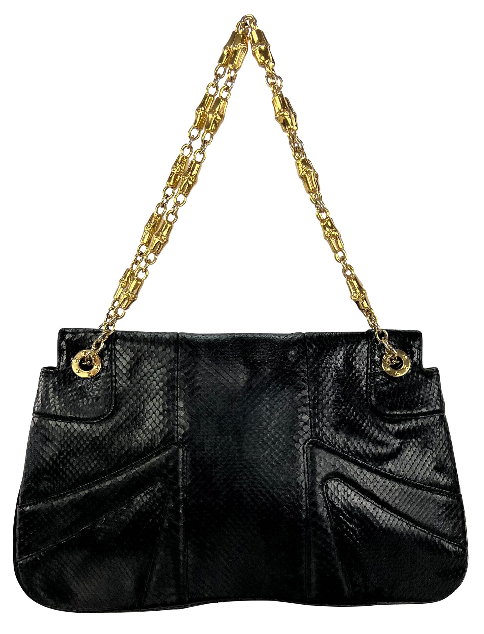 F/W 2004 Gucci by Tom Ford Genuine Python Rhinestone Dragon Black Flap Bag For Sale 2