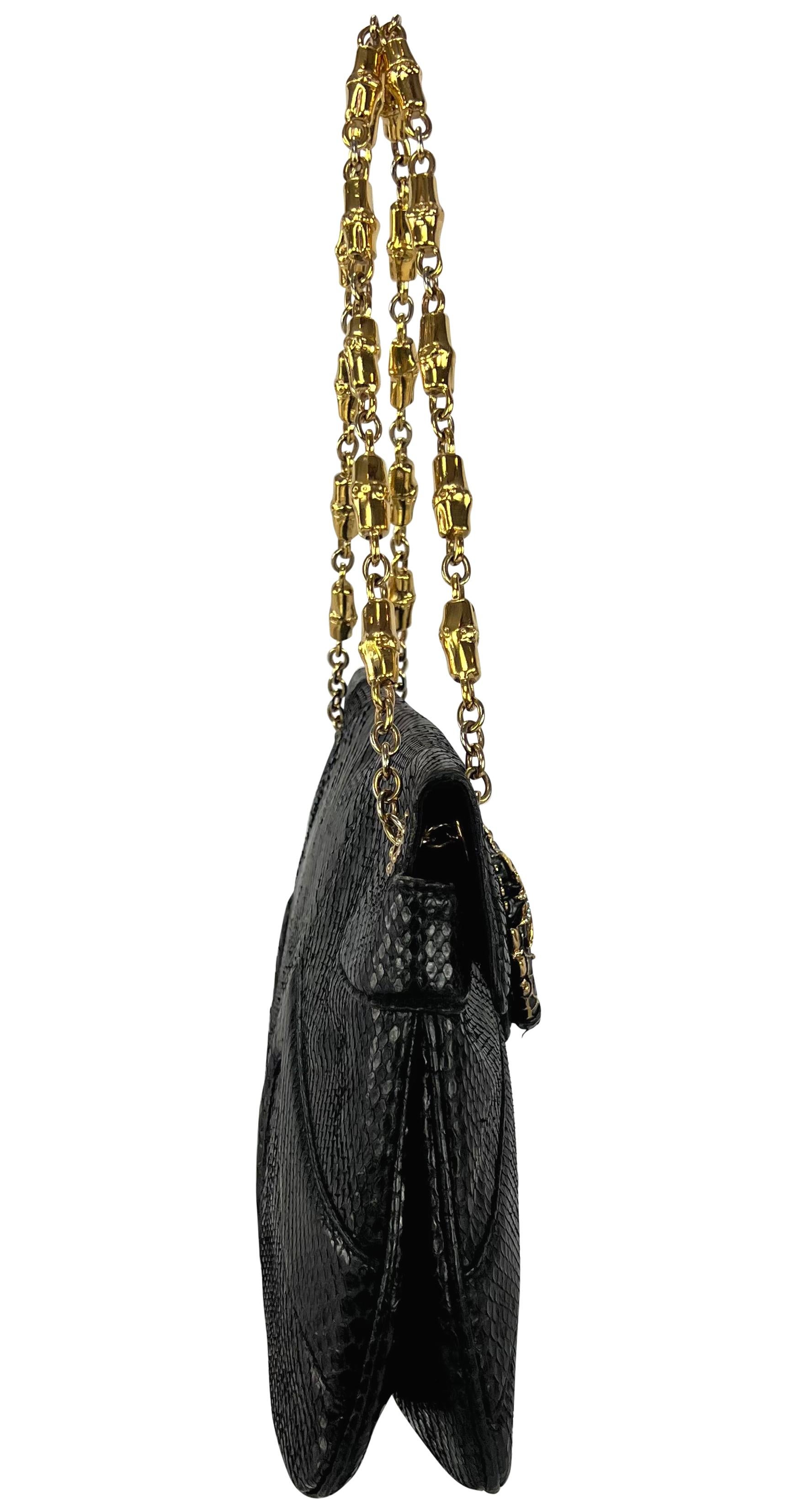 F/W 2004 Gucci by Tom Ford Genuine Python Rhinestone Dragon Black Flap Bag For Sale 3