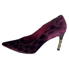 F/W 2004 Gucci by Tom Ford GG Monogram Velvet Vintage Bamboo Heels Burgundy
