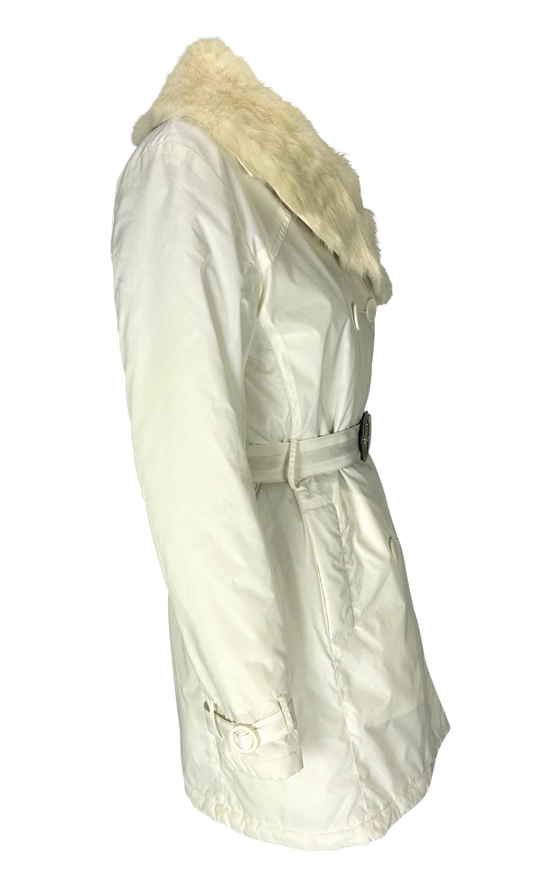 F/W 2004 Gucci by Tom Ford GG Rhinestone Buckle White Fur Trim Puffer Coat For Sale 1