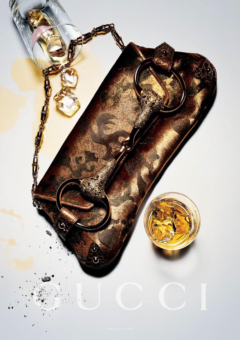 From Tom Ford's final collection at Gucci, this incredible golden velvet Horsebit convertible shoulder bag was created for the Fall/Winter 2004 collection. This rare bag was highlighted in the season's ad campaign, captured by Guido Mocafico.