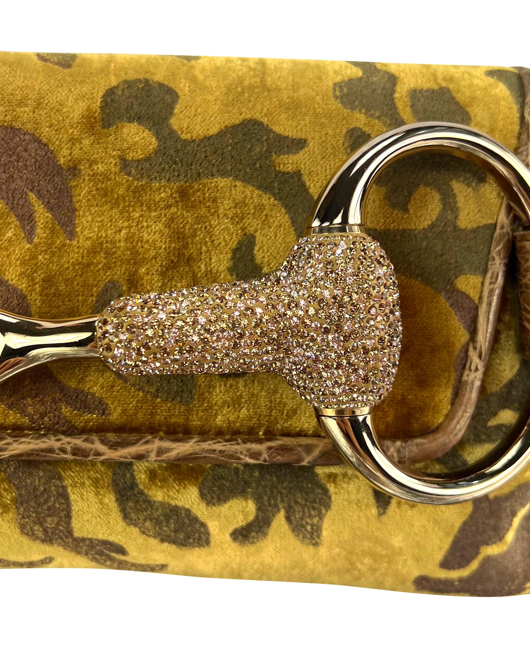 Brown F/W 2004 Gucci by Tom Ford Gold Crocodile Horsebit Ad Crystal Bag