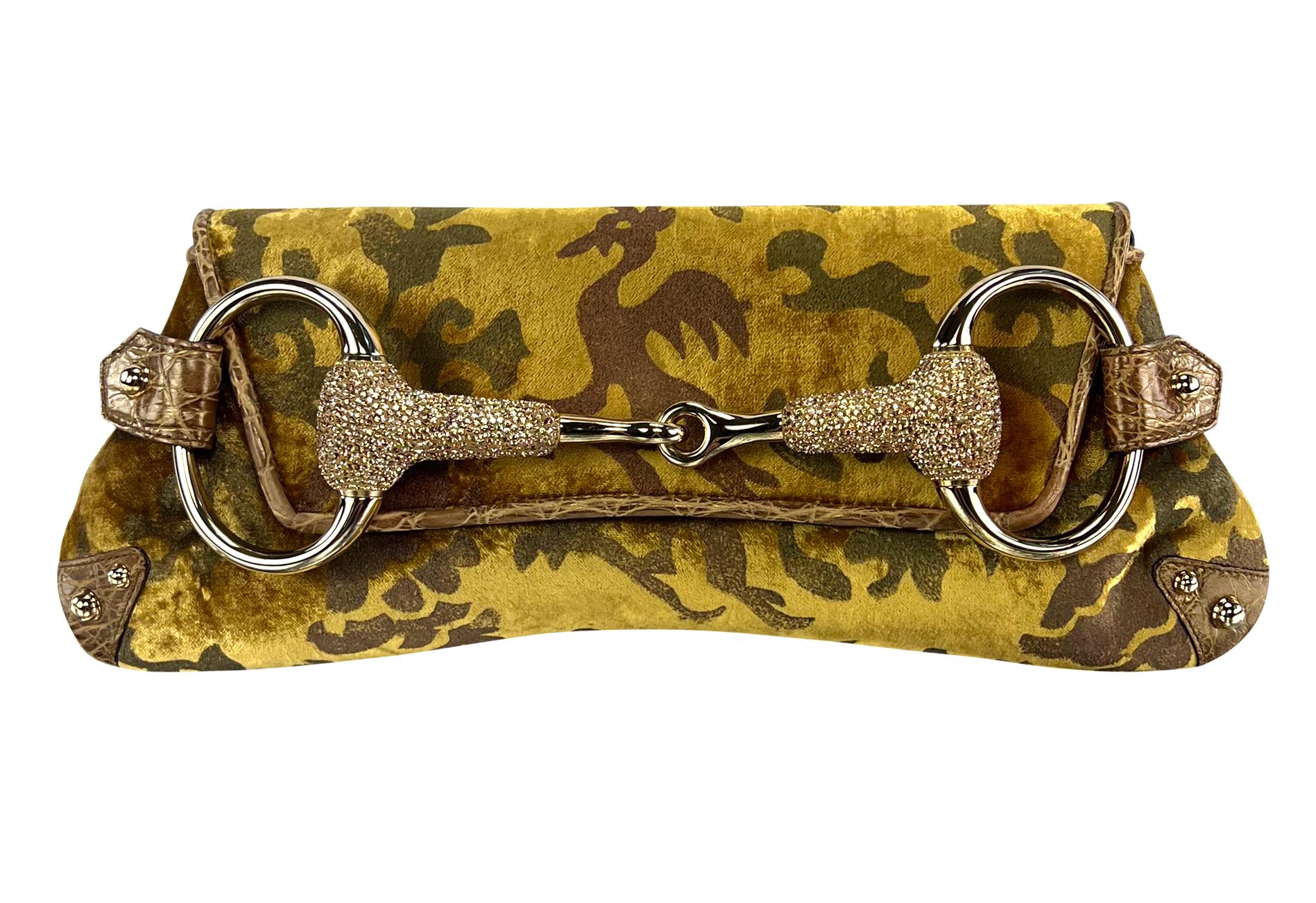F/W 2004 Gucci by Tom Ford Gold Crocodile Horsebit Ad Crystal Bag In Excellent Condition In West Hollywood, CA