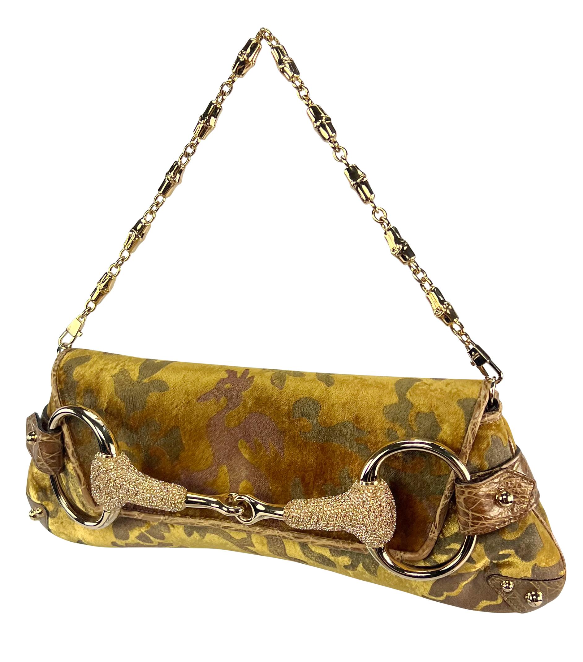 Women's F/W 2004 Gucci by Tom Ford Gold Crocodile Horsebit Ad Crystal Bag