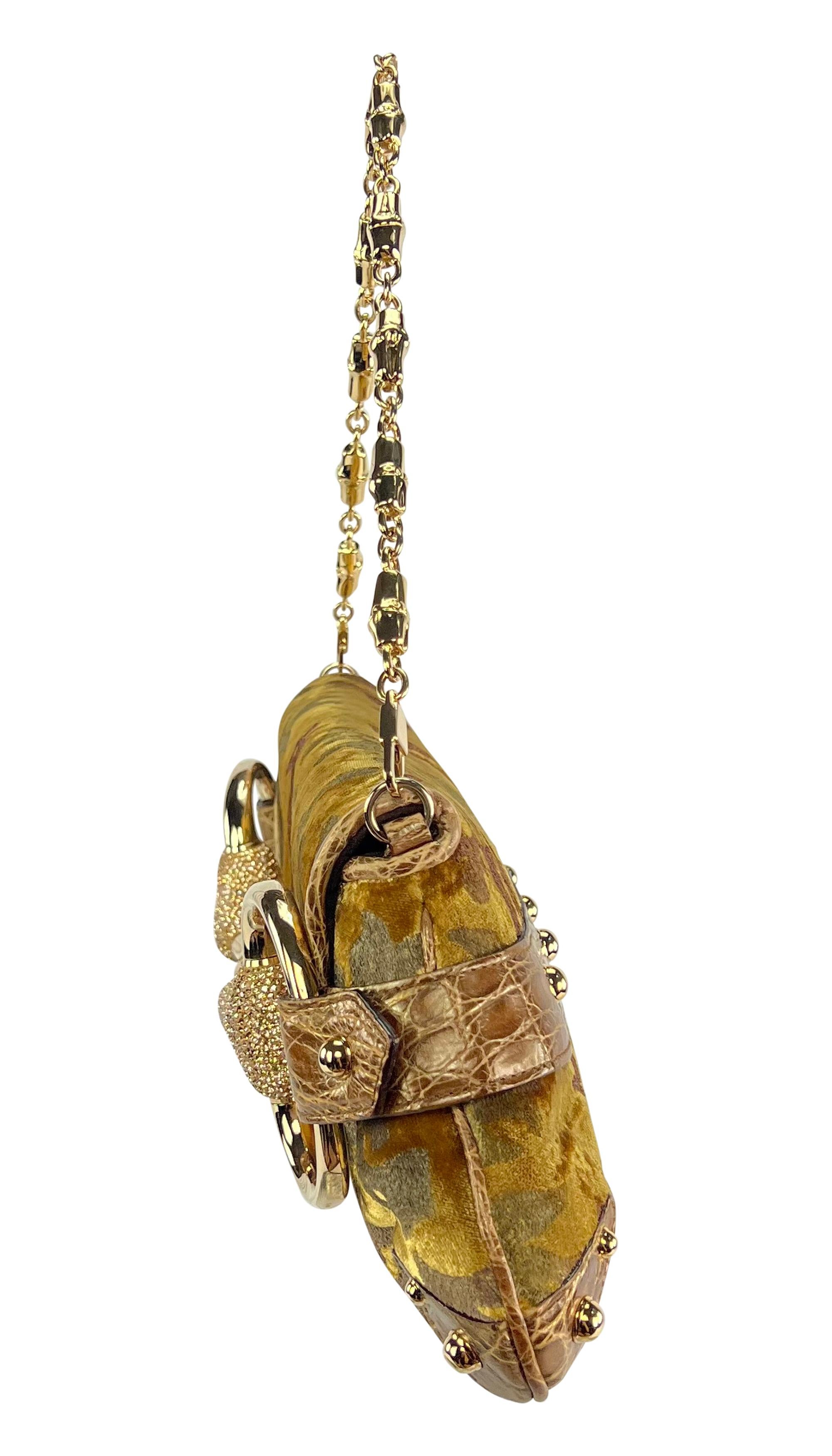 F/W 2004 Gucci by Tom Ford Gold Crocodile Horsebit Ad Crystal Bag 1