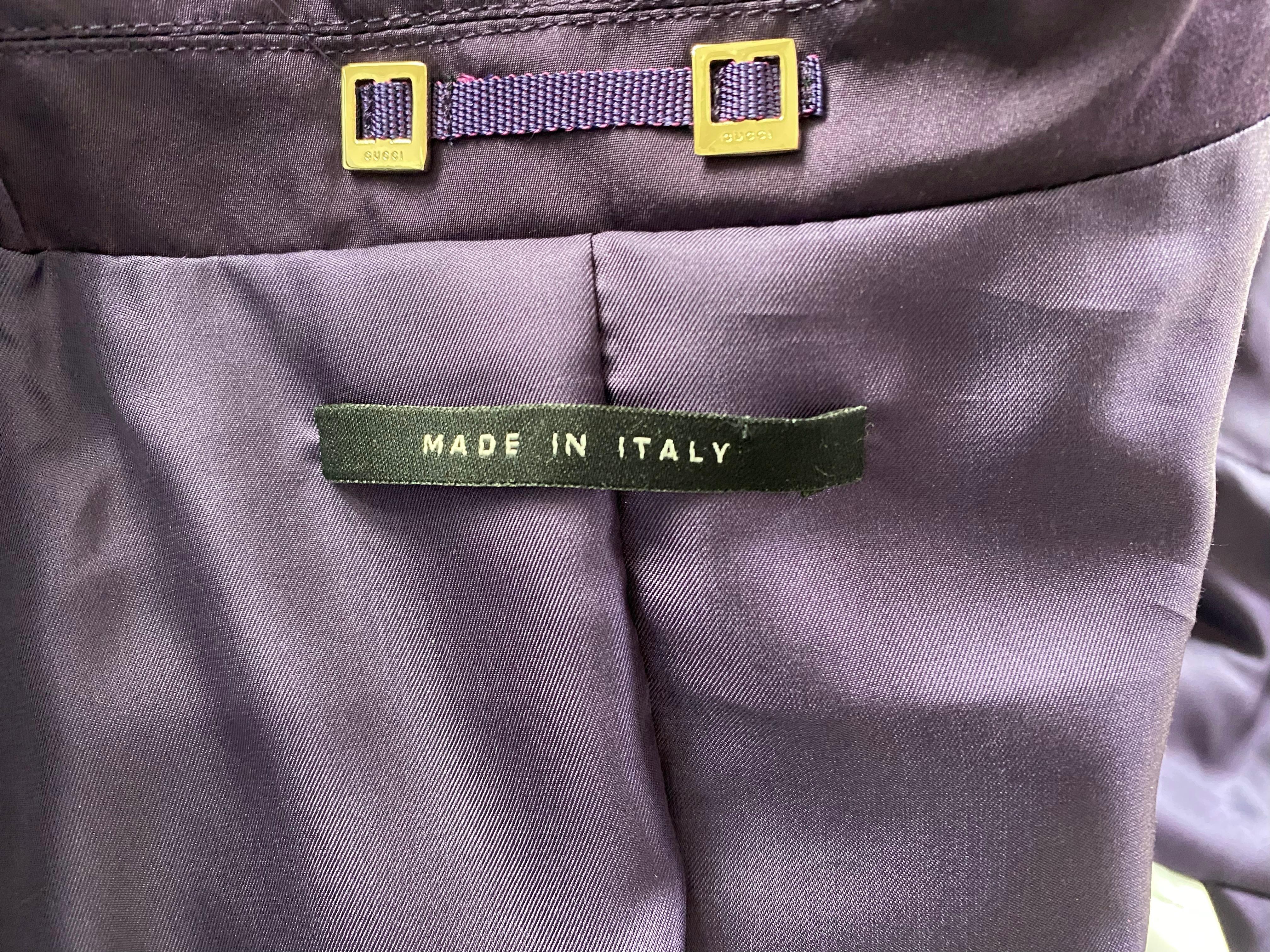 F/W 2004 Gucci by Tom Ford Purple Burgundy Velvet Silk Ribbon Runway Skirt Suit For Sale 3
