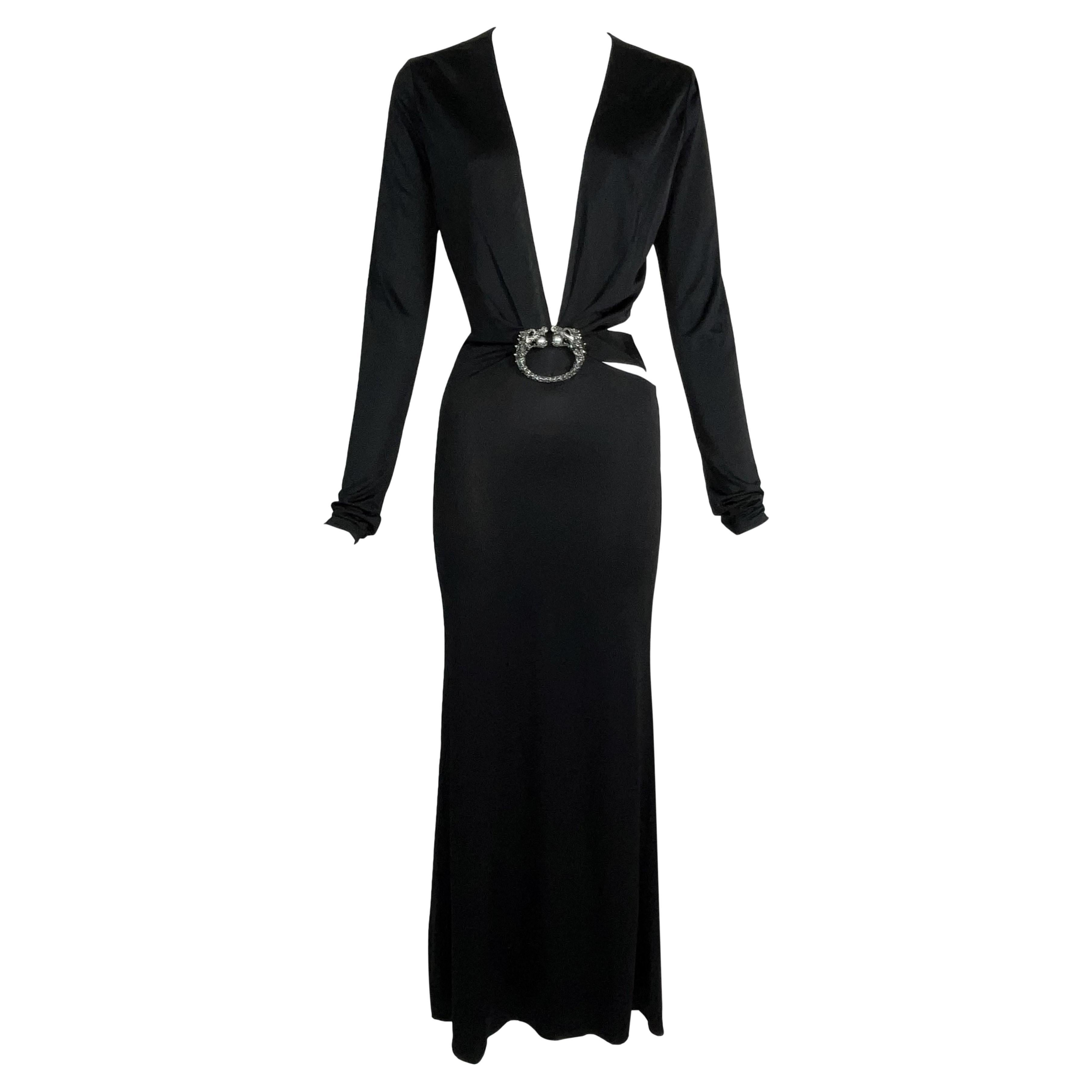 F/W 2004 Gucci by Tom Ford Runway Plunging Black Dragon Gown Dress