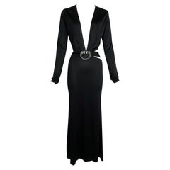 F/W 2004 Gucci by Tom Ford Runway Plunging Black Dragon Gown Dress