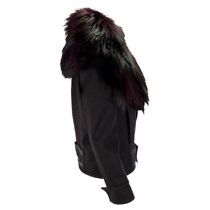 Black F/W 2004 Gucci by Tom Ford Runway Purple Fox Fur Collar Wool Jacket For Sale