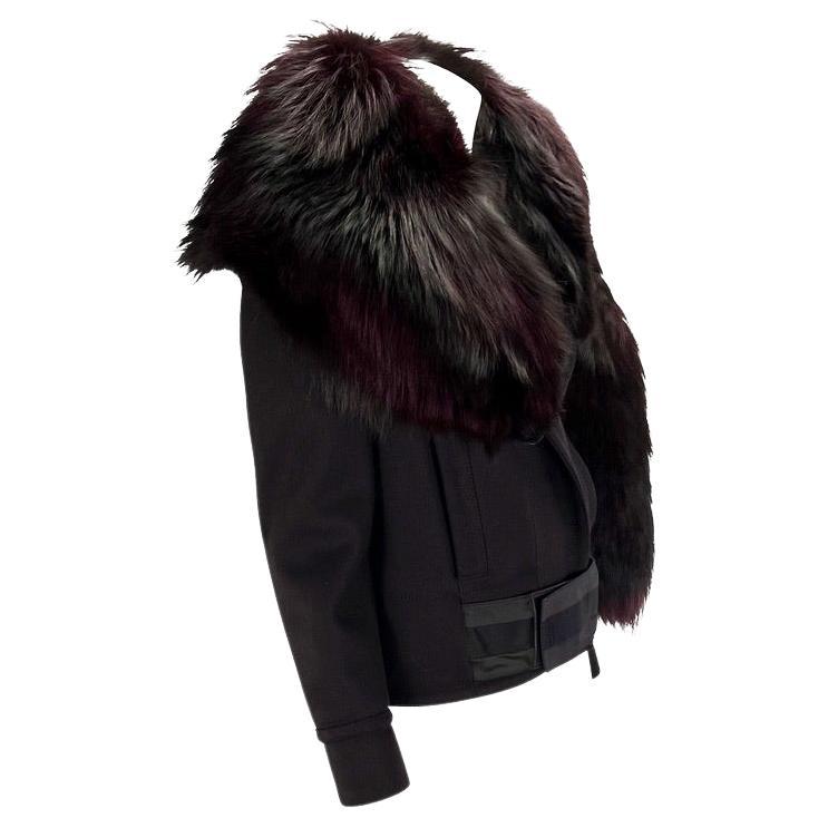 F/W 2004 Gucci by Tom Ford Runway Purple Fox Fur Collar Wool Jacket In Excellent Condition For Sale In West Hollywood, CA