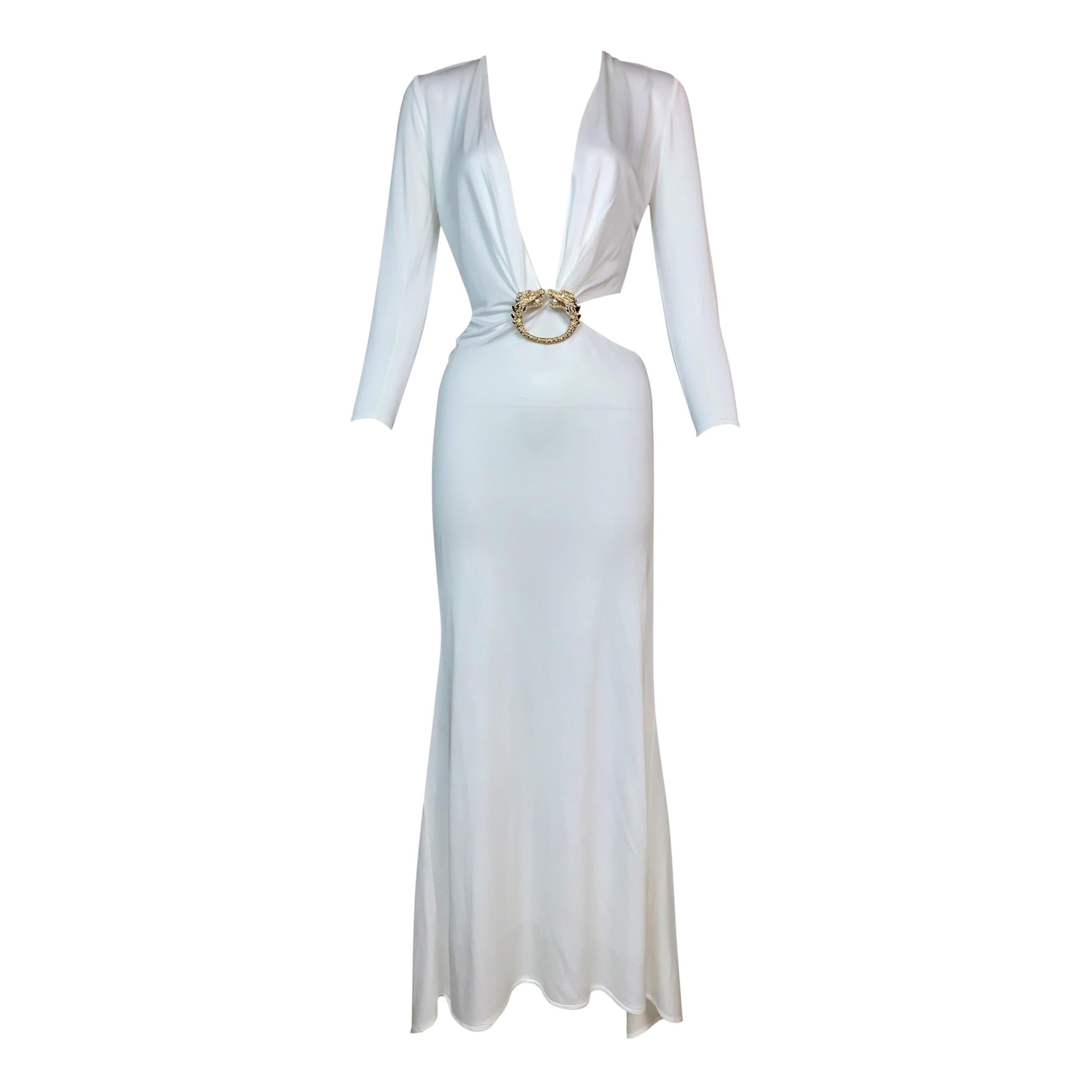 F/W 2004 Gucci by Tom Ford Runway White Plunging Dragon Gown Dress