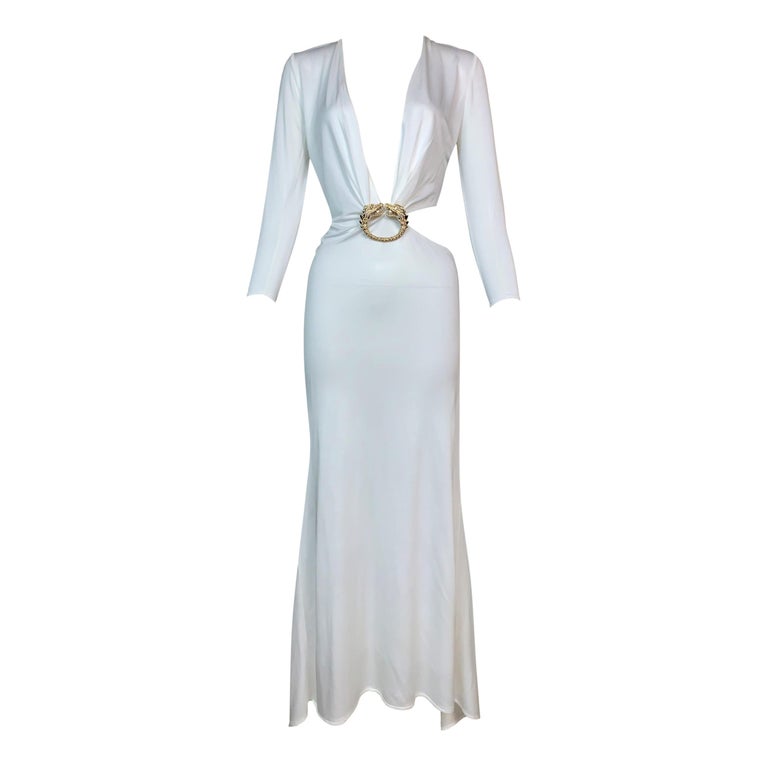 F/W 2004 Gucci by Tom Ford Runway White Plunging Dragon Gown Dress For Sale  at 1stDibs