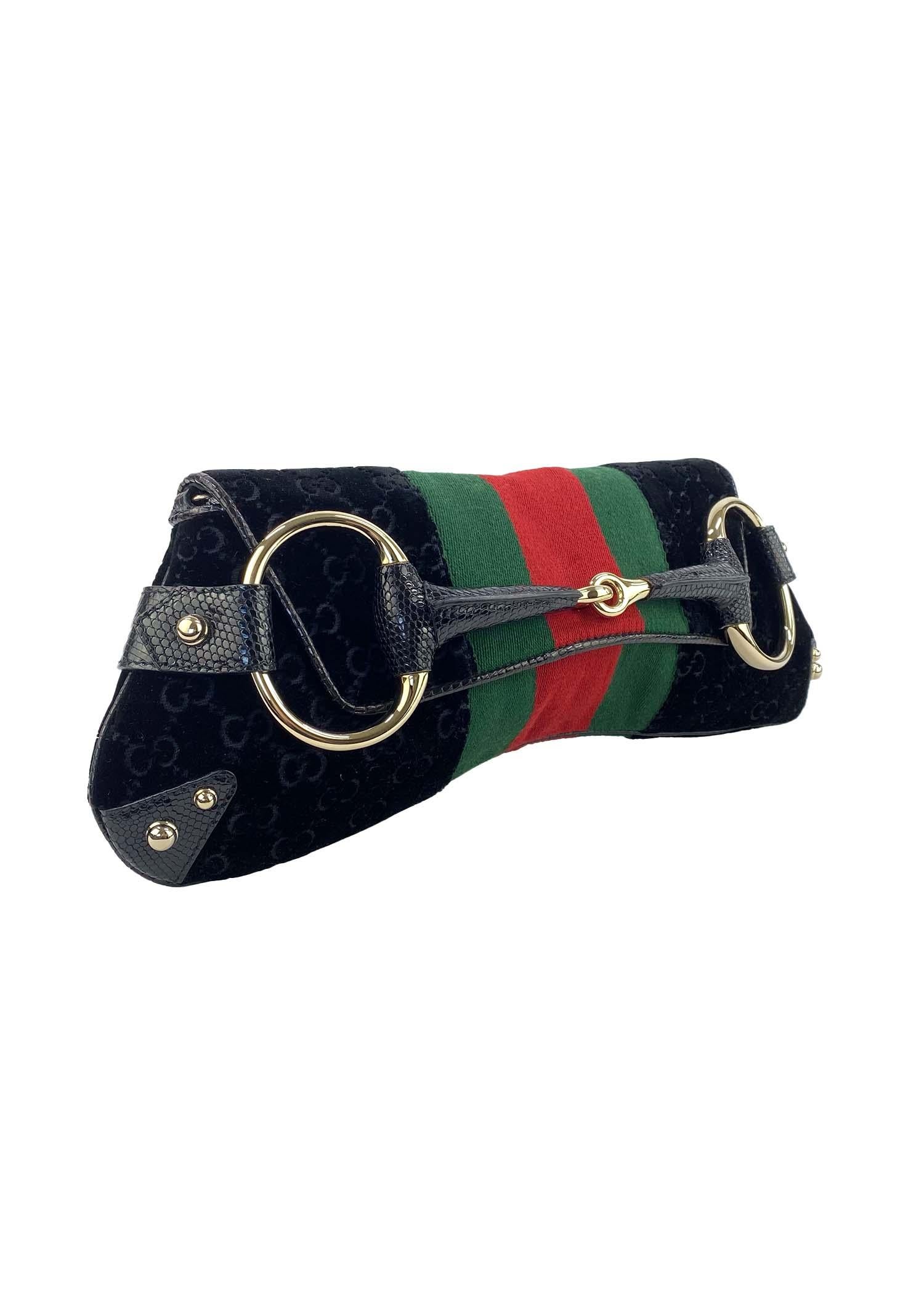 da uomo o donna A/I 2004 Gucci by Tom Ford Velvet GG Large Lizard Horsebit Convertible Clutch