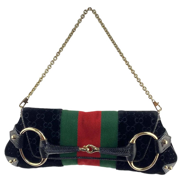 F/W 2004 Gucci by Tom Ford Velvet GG Large Lizard Horsebit Convertible  Clutch For Sale at 1stDibs
