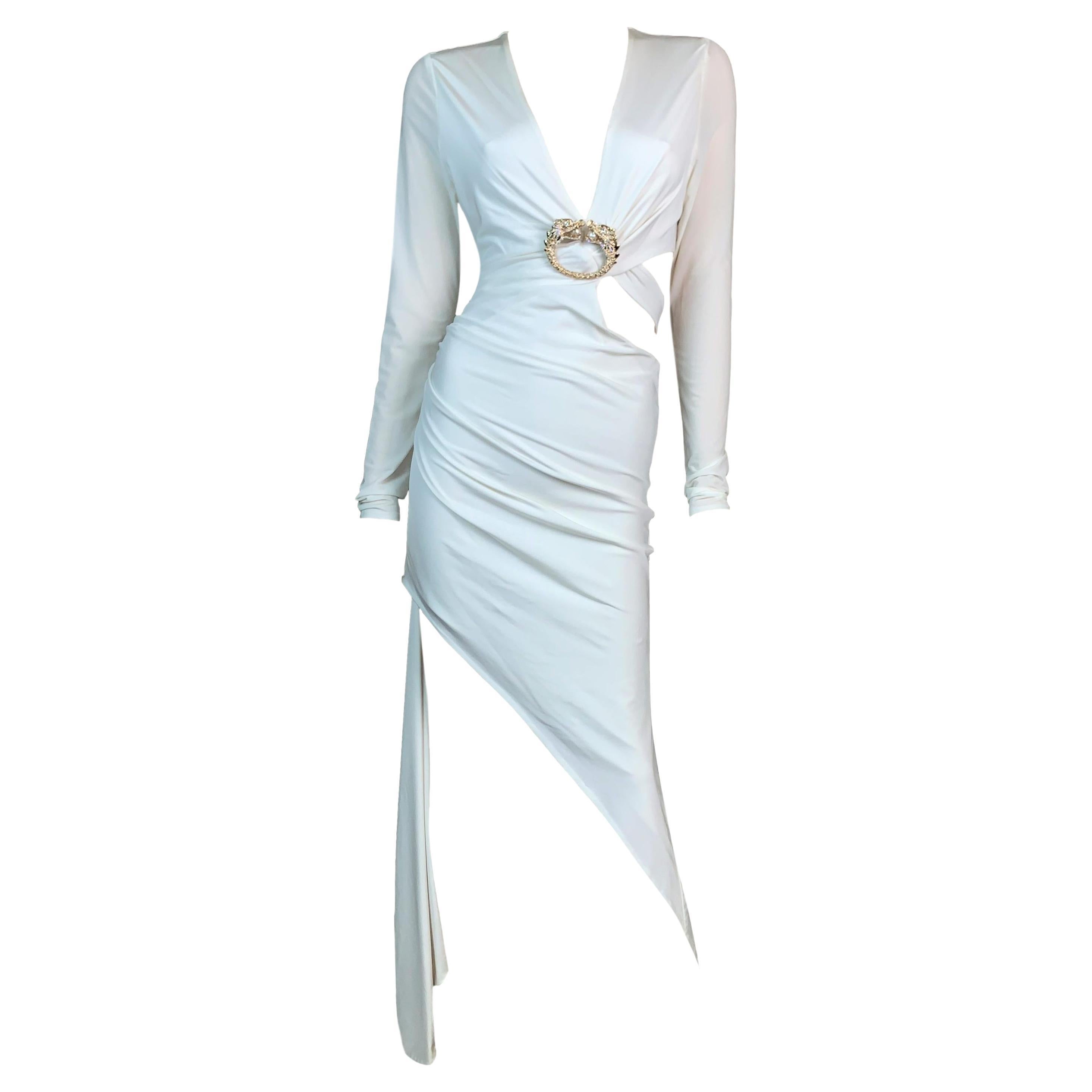 F/W 2004 Gucci by Tom Ford White Plunging Dragon Gown Dress