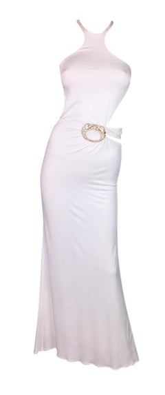 F/W 2004 Gucci Tom Ford Runway White Cut-Out Dragon Brooch Gown Dress