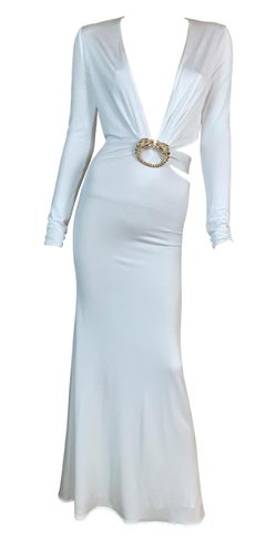 F/W 2004 Gucci Tom Ford Runway White Cut-Out Dragon Gown Dress