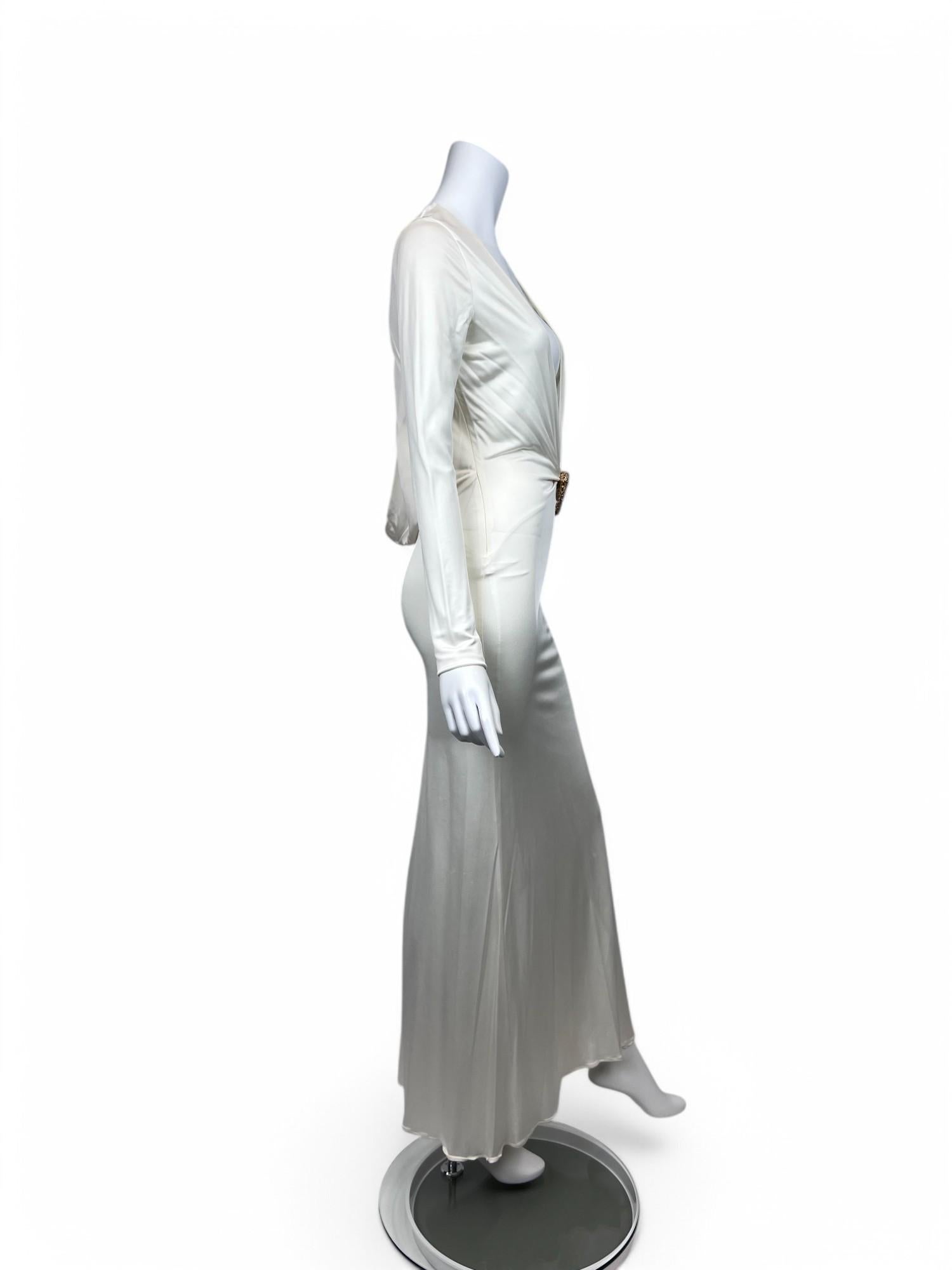 F/W 2004 Gucci Tom Ford Runway White Cut-Out Dragon Gown Dress Sz: 40 In Good Condition For Sale In West Hartford, CT