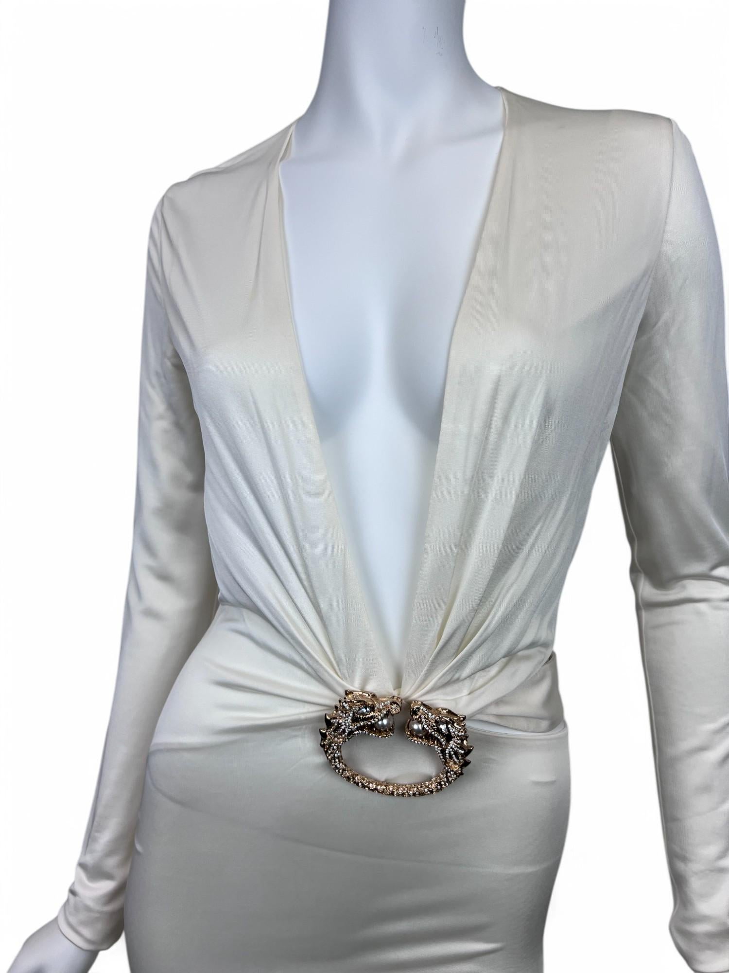 Women's F/W 2004 Gucci Tom Ford Runway White Cut-Out Dragon Gown Dress Sz: 40 For Sale