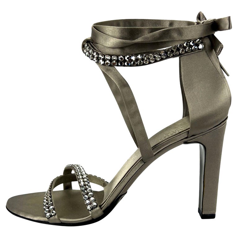 F/W 2004 Gucci Tom Ford Silver Satin Crystal Lace- Up Heels Size 8B For ...