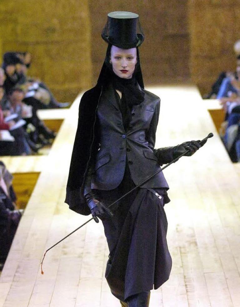F/W 2004 Hermes by Jean Paul Gaultier pure black velvet logo sweater 8
