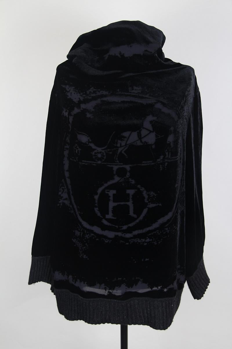 Black F/W 2004 Hermes by Jean Paul Gaultier pure black velvet logo sweater