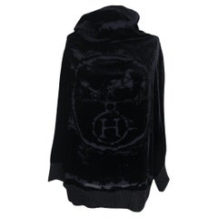 F/W 2004 Hermes by Jean Paul Gaultier pure black velvet logo sweater