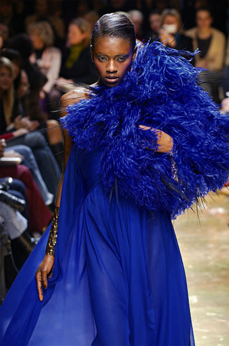 F/W 2004 Jean Louis Scherrer Haute Couture Runway Dress & Feather Cape 14