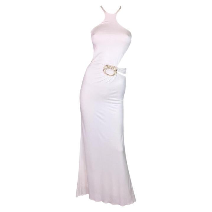 F/W 2004 L#42 GUCCI by TOM FORD WHITE CUT-OUT DRAGON GOWN DRESS Sz IT 38