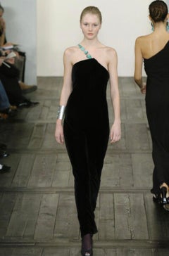 F/W 2004 Ralph Lauren Runway Turquoise Stone Jewelry Strap Black Velvet Gown