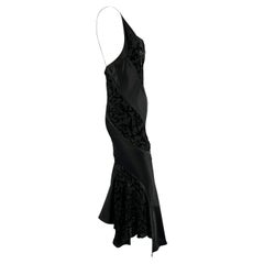 F/W 2004 Roberto Cavalli Black Velvet Satin Panel Flare Slip Dress