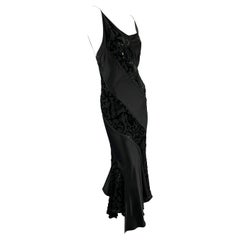 F/W 2004 Roberto Cavalli Black Velvet Satin Panel Flare Slip Dress