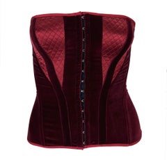 F/W 2004 Roberto Cavalli Burgundy Velvet Quilted Satin Lace-Up Corset Bustier