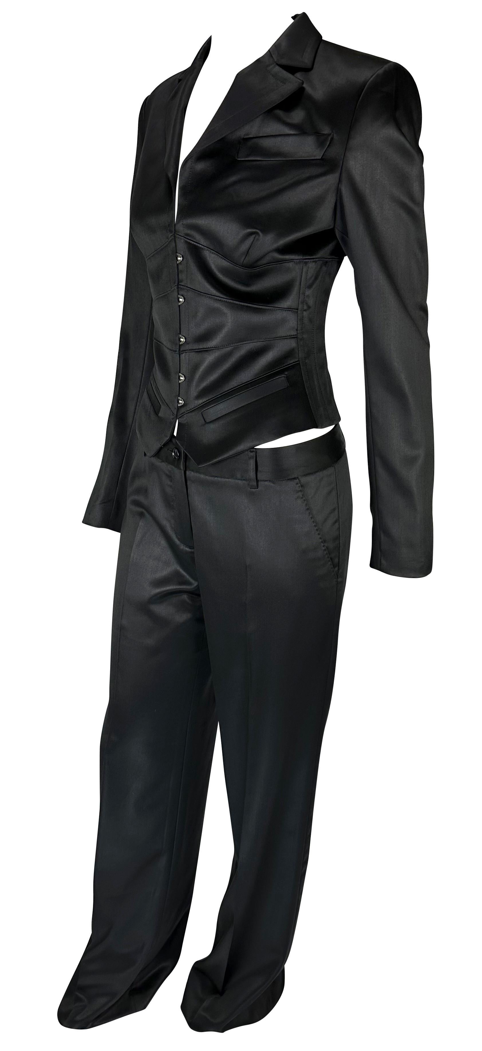 F/W 2004 Roberto Cavalli Corset Boned Lace-Up Black Low-Rise Pantsuit For Sale 1