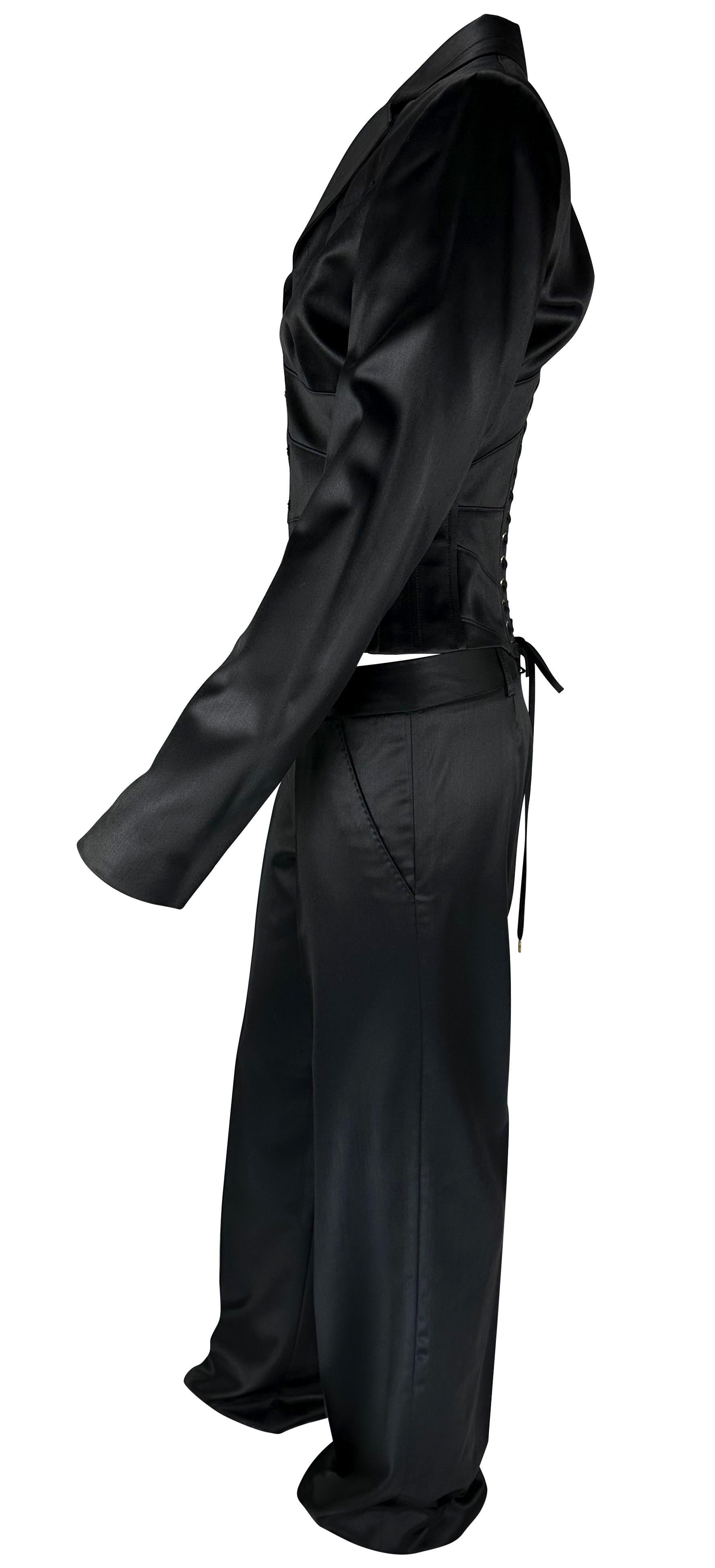 F/W 2004 Roberto Cavalli Corset Boned Lace-Up Black Low-Rise Pantsuit For Sale 2